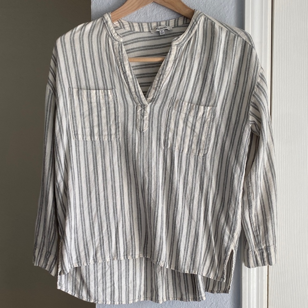 Madewell Linen Striped Long Sleeve Tunic
